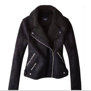 Black Faux Sherling Moto Jacket